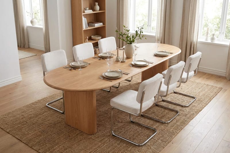 Noira Spisegruppe uttrekkbar 220-320 cm Eik med 6 Milva Spisestoler - Eik - Møbler - Bord - Spisegrupper