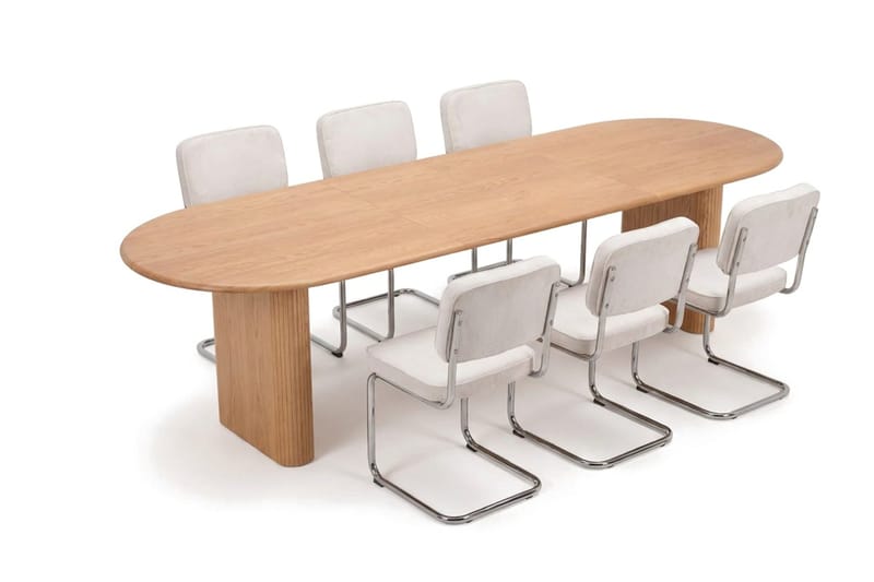Noira Spisegruppe uttrekkbar 220-320 cm Eik med 6 Milva Spisestoler - Eik - Møbler - Bord - Spisegrupper