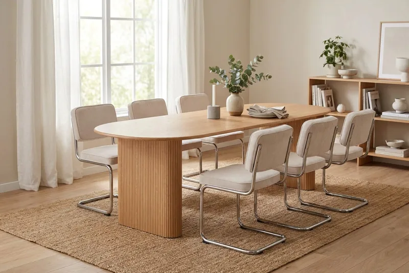 Noira Spisegruppe uttrekkbar 220-320 cm Eik med 6 Milva Spisestoler - Eik - Møbler - Bord - Spisegrupper