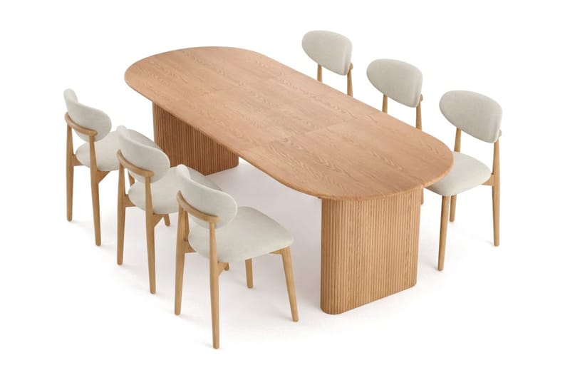 Noira spisegruppe uttrekkbar 220-320 cm eik med 6 Molly spisestoler - Eik - Møbler - Bord - Spisegrupper
