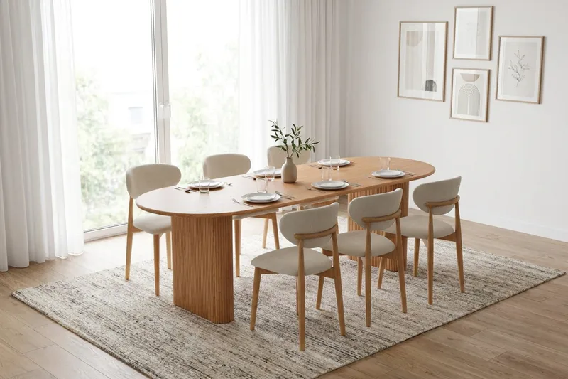 Noira spisegruppe uttrekkbar 220-320 cm eik med 6 Molly spisestoler - Eik - Møbler - Bord - Spisegrupper