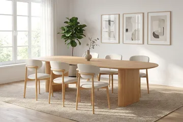 Noira spisegruppe uttrekkbar 220-320 cm eik med 6 Molly spisestoler - Eik - Møbler - Bord - Spisegrupper