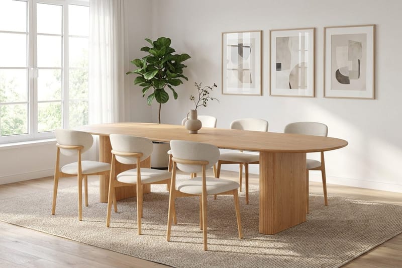 Noira spisegruppe uttrekkbar 220-320 cm eik med 6 Molly spisestoler - Eik - Møbler - Bord - Spisegrupper