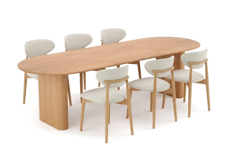 Noira spisegruppe uttrekkbar 220-320 cm eik med 6 Molly spisestoler - Eik - Møbler - Bord - Spisegrupper