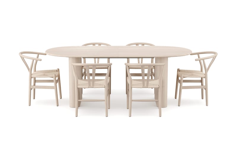 Noira Spisegruppe uttrekkbar 220-320 cm Hvitlasert med 6 Dastoori Spisestoler - Hvitlasert - Møbler - Bord - Spisegrupper