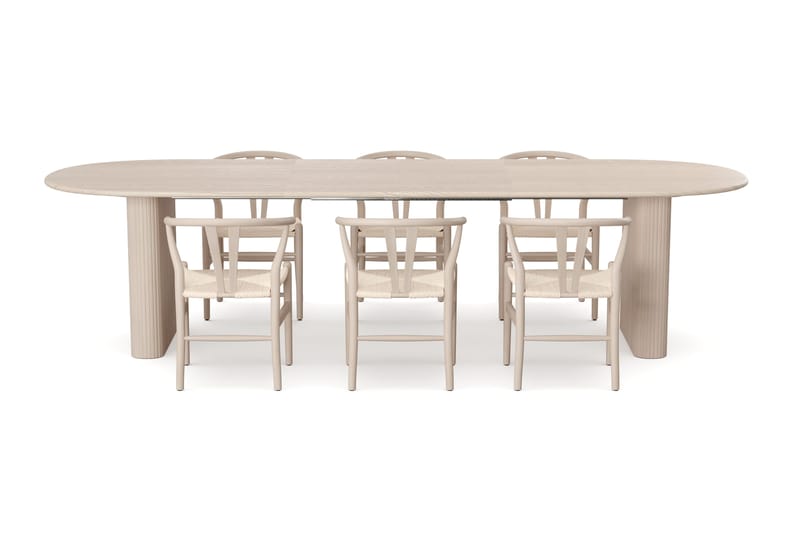 Noira Spisegruppe uttrekkbar 220-320 cm Hvitlasert med 6 Dastoori Spisestoler - Hvitlasert - Møbler - Bord - Spisegrupper