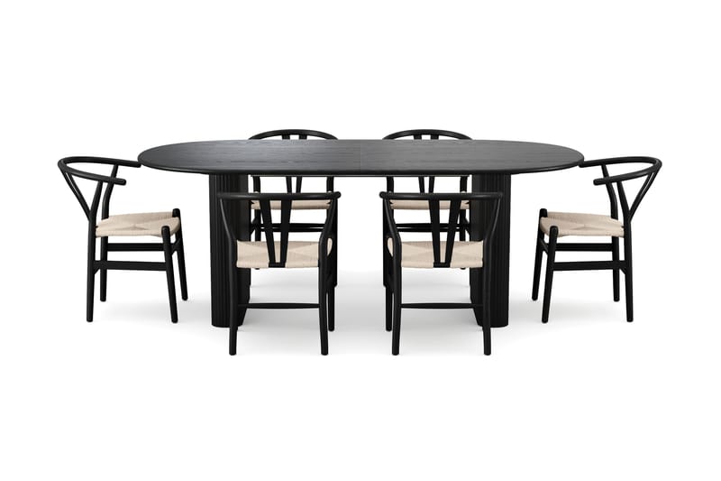 Noira Spisegruppe uttrekkbar 220-320 cm Svart med 6 Dastoori Spisestoler - Svart - Møbler - Bord - Spisegrupper