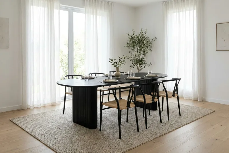 Noira spisegruppe uttrekkbar 220-320 cm svart med 6 Elysia spisestoler - Møbler - Bord - Spisegrupper