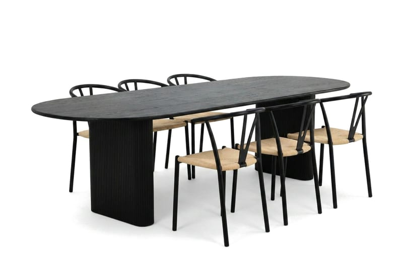 Noira spisegruppe uttrekkbar 220-320 cm svart med 6 Elysia spisestoler - Møbler - Bord - Spisegrupper