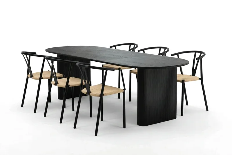 Noira spisegruppe uttrekkbar 220-320 cm svart med 6 Elysia spisestoler, undefined