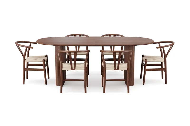 Noira Spisegruppe uttrekkbar 220-320 cm Valnøtt med 6 Dastoori Spisestoler - Valnøtt - Møbler - Bord - Spisegrupper
