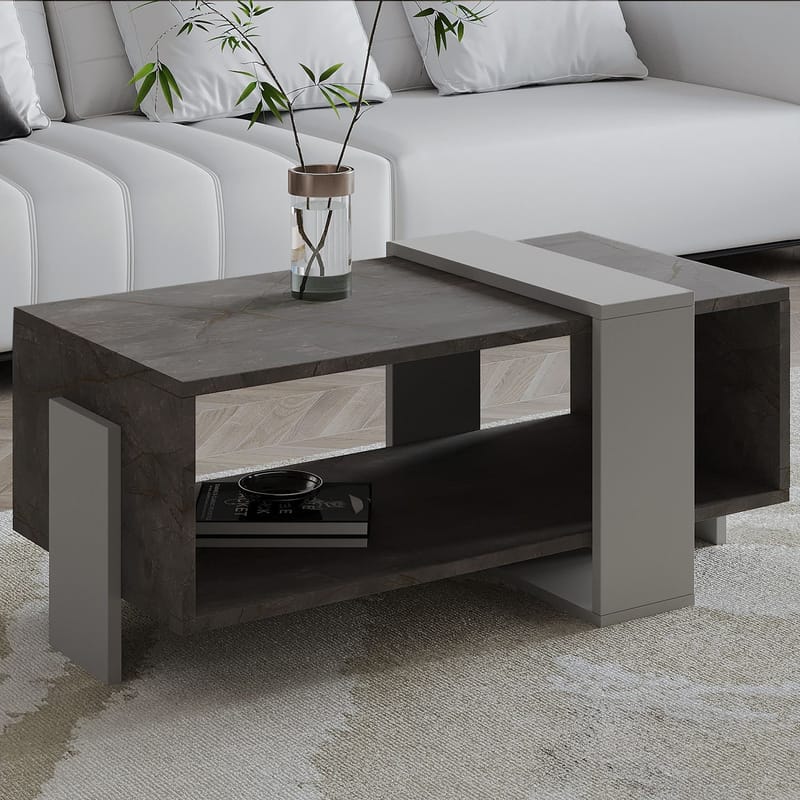 Norell Sofabord 90x40x49 cm - Gordion marmor og grå - Møbler - Bord - Sofabord
