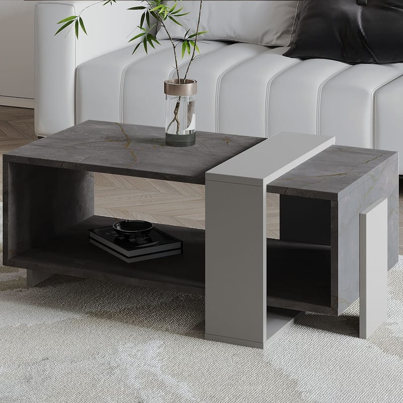 Norell Sofabord 90x40x49 cm - Gordion marmor og grå - Møbler - Bord - Sofabord