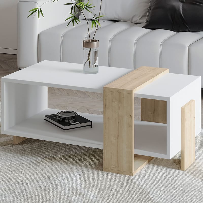 Norell Sofabord 90x40x49 cm - Hvit og safireik - Møbler - Bord - Sofabord