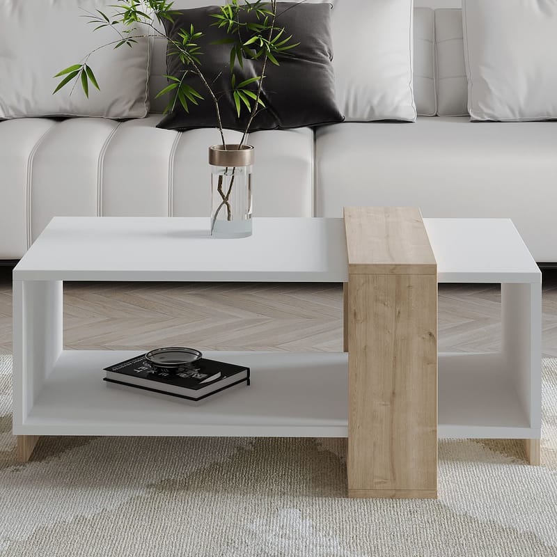 Norell Sofabord 90x40x49 cm - Hvit og safireik - Møbler - Bord - Sofabord