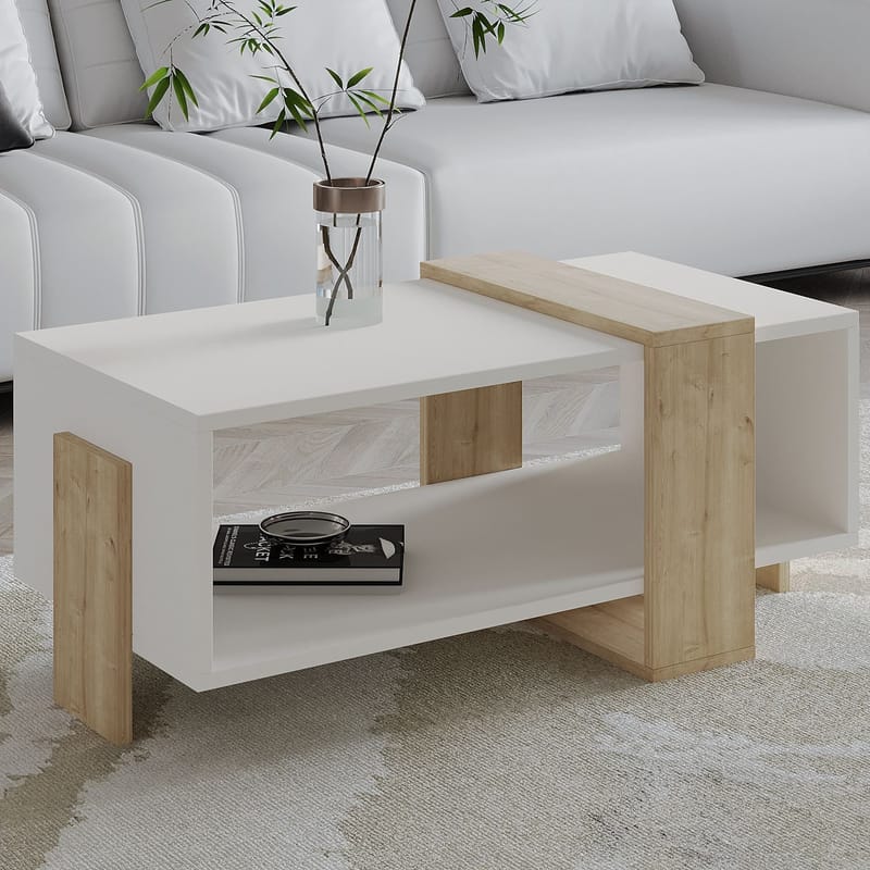 Norell Sofabord 90x40x49 cm - Hvit og safireik - Møbler - Bord - Sofabord