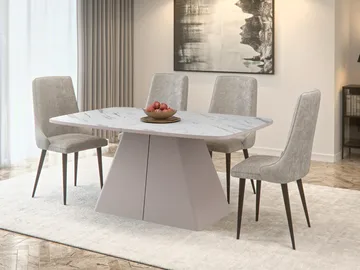 Novaj Spisebord uttrekkbart 180-256 cm - beige, hvit marmor - Møbler - Bord - Spisebord & kjøkkenbord