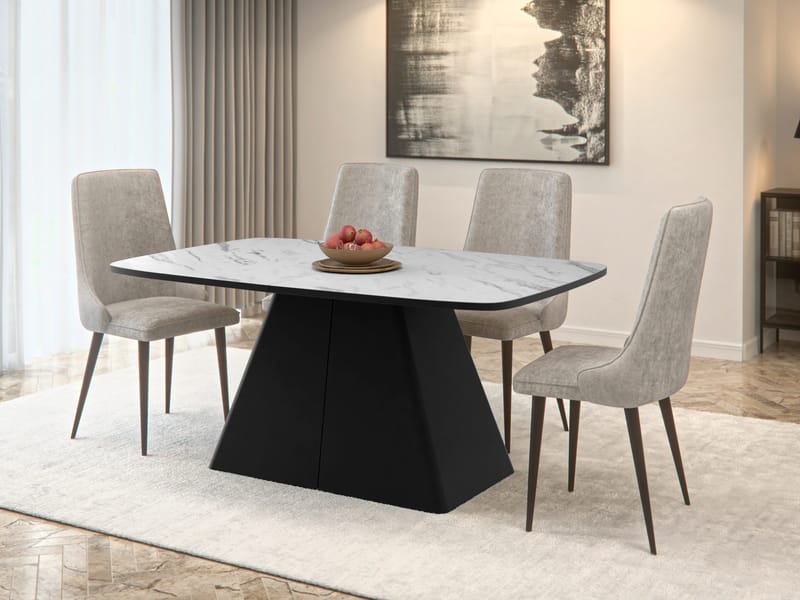 Novaj Spisebord uttrekkbart 180-256 cm - Svart, hvit (marmor) - Møbler - Bord - Spisebord & kjøkkenbord