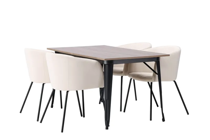 Ochovi spisebord 140 cm med 4 Berit karmstoler i fløyel med armlener - Møbler - Bord - Spisegrupper