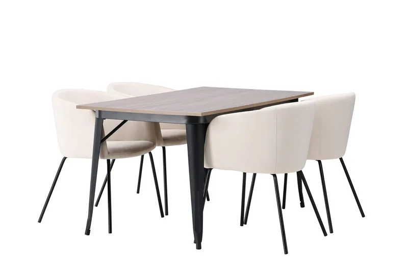 Ochovi spisebord 140 cm med 4 Berit karmstoler i fløyel med armlener - Møbler - Bord - Spisegrupper