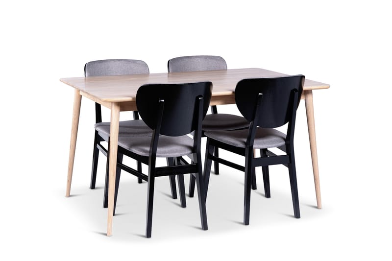Odense Spisegruppe 140 cm med 4 Borgholm Stoler i heltre - Natur/Svart - Møbler - Bord - Spisegrupper