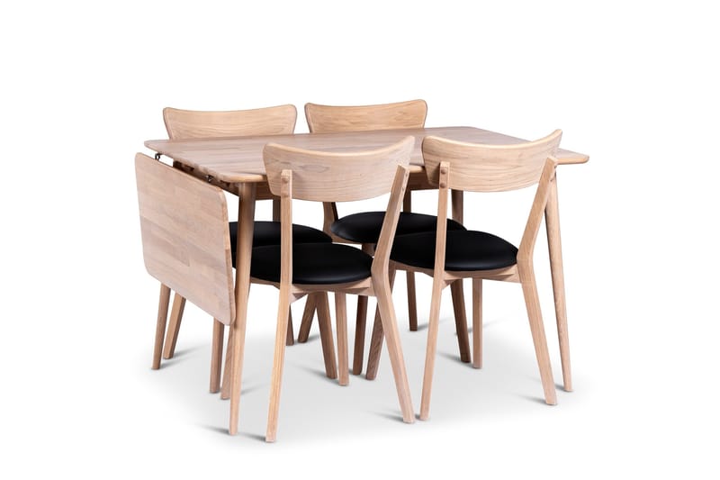Odense Uttrekkbar Spisegruppe 120-160 cm med 4 Eksjø Stoler i heltre, Natur