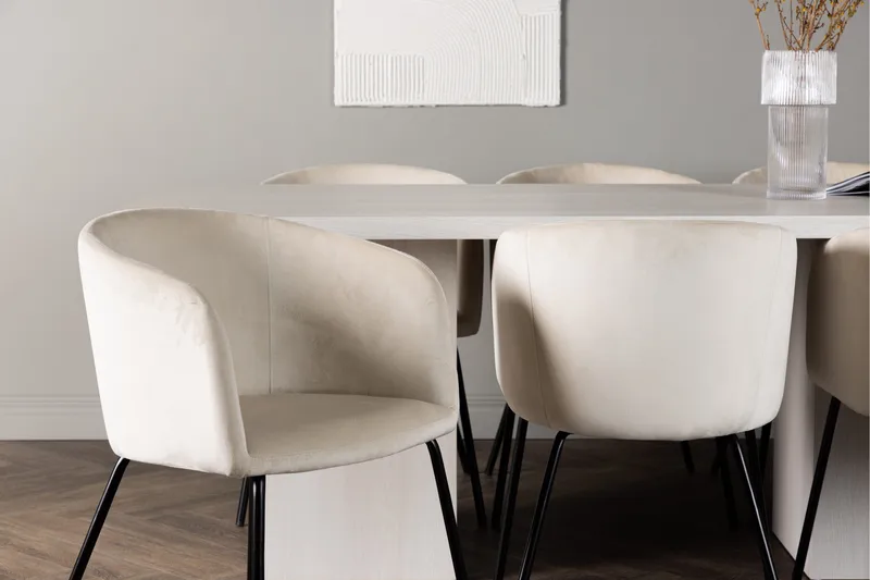 Olga Matgruppe 200 cm Rektangul ær med 6 Berit Stoler - Beige - Møbler - Bord - Spisegrupper