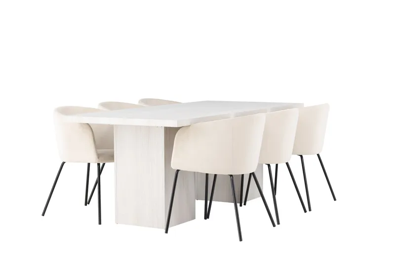 Olga Matgruppe 200 cm Rektangulær med 6 Berit Stoler - Beige - Møbler - Bord - Spisegrupper