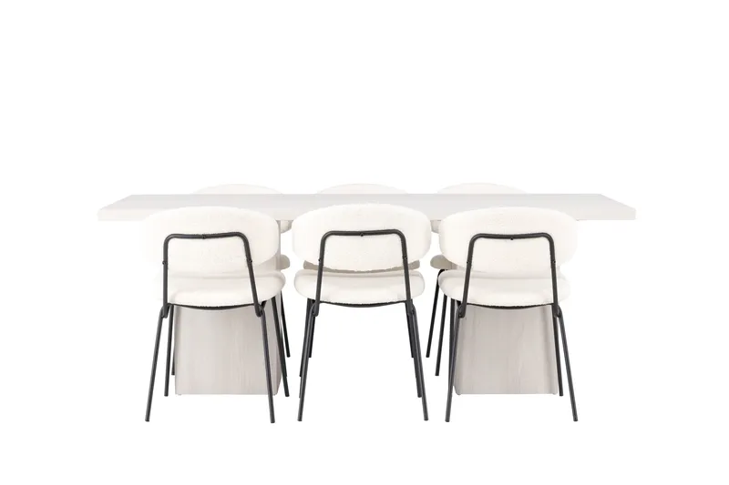 Olga Matgruppe 200 cm Rektangulær med 6 Chico Stoler, Hvid