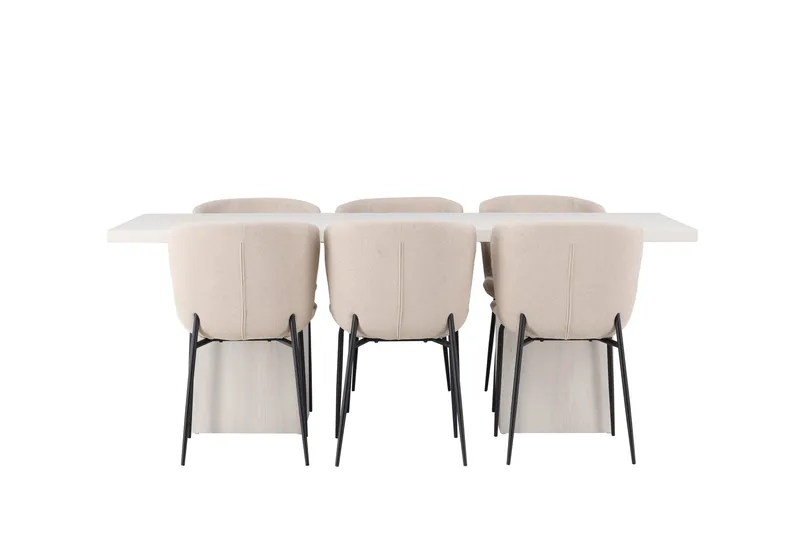 Olga Matgruppe 200 cm Rektangulær med 6 Modesto Stoler, Beige