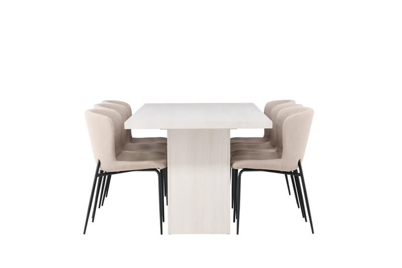 Olga Matgruppe 200 cm Rektangulær med 6 Modesto Stoler - Beige - Møbler - Bord - Spisegrupper