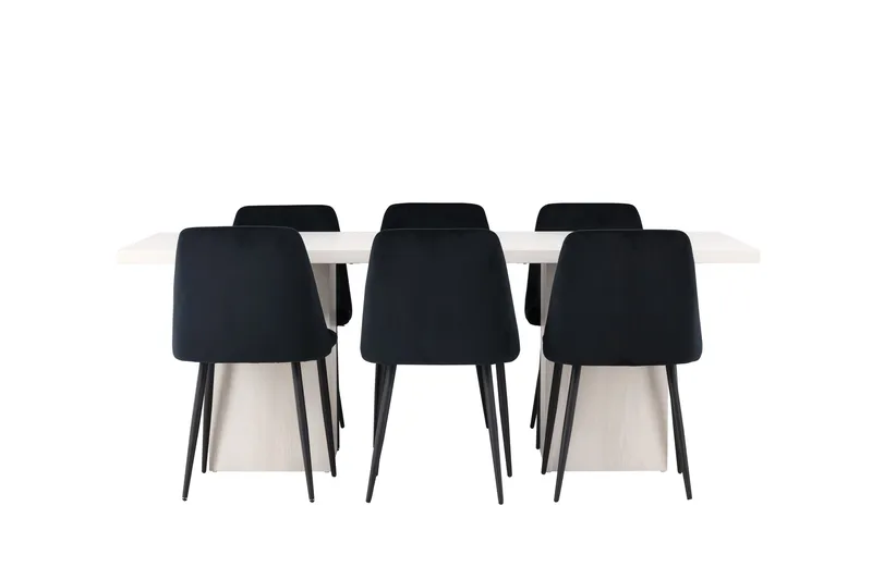 Olga Matgruppe 200 cm Rektangulær med 6 Night Stoler, Hvid