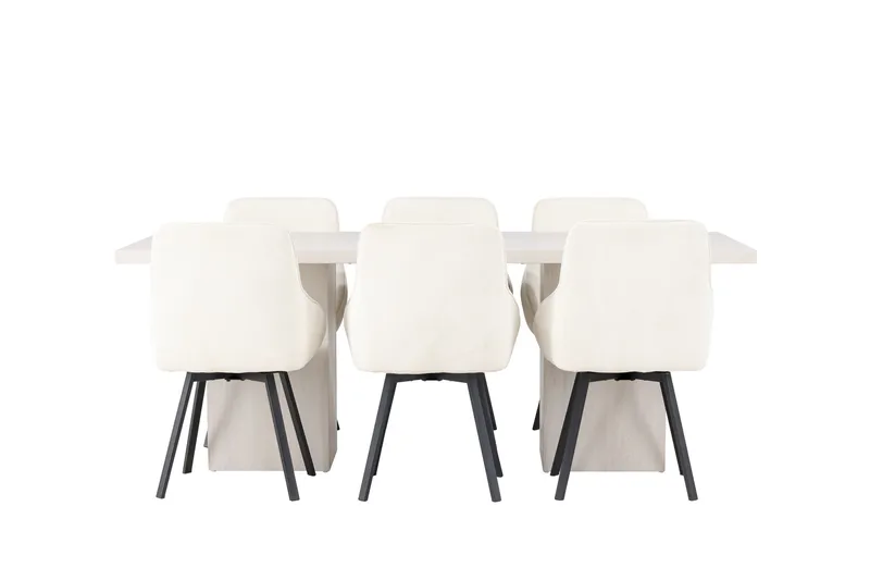 Olga Matgruppe 200 cm Rektangulær med 6 Rosie Stoler, Hvid