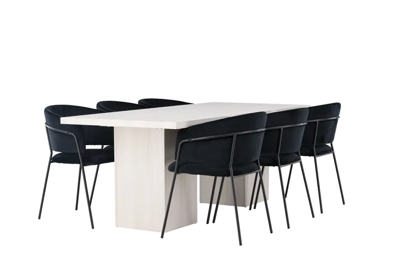 Olga Matgruppe 200 cm Rektangulær med 6 Selma Stoler - Sort - Møbler - Bord - Spisegrupper