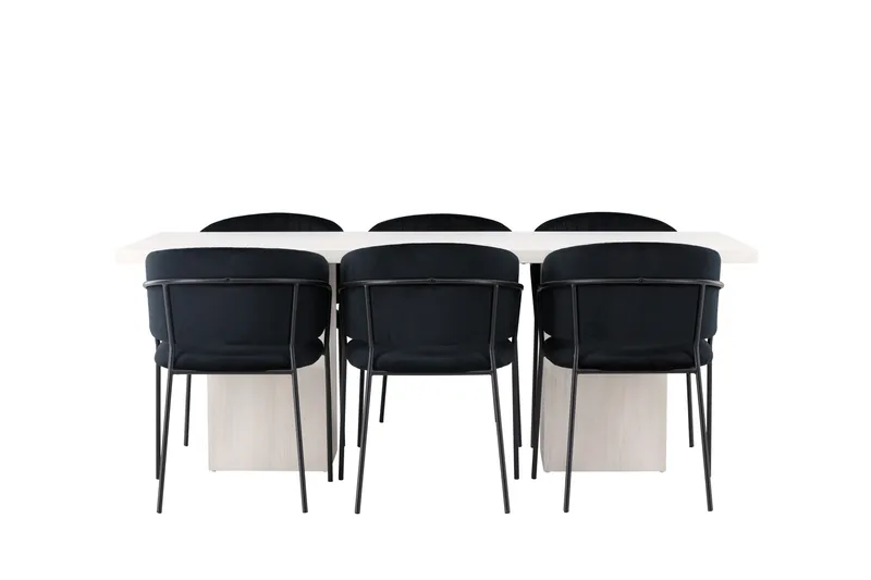 Olga Matgruppe 200 cm Rektangulær med 6 Selma Stoler, Sort