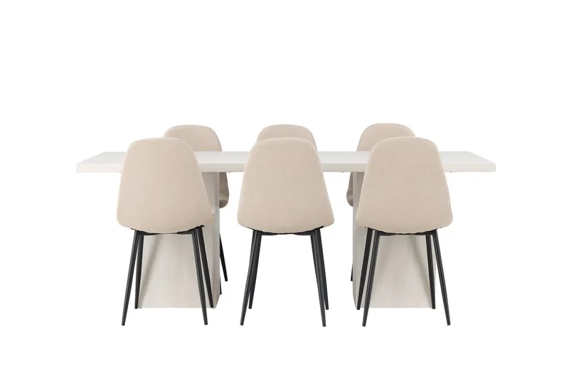 Olga Matgruppe 200 cm Rektangulær med 6 Polar Stoler - Beige - Møbler - Bord - Spisegrupper