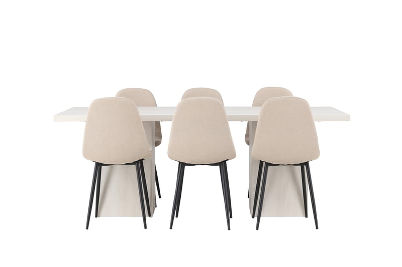 Olga Matgruppe 200 cm Rektangulær med 6 Polar Stoler - Beige - Møbler - Bord - Spisegrupper