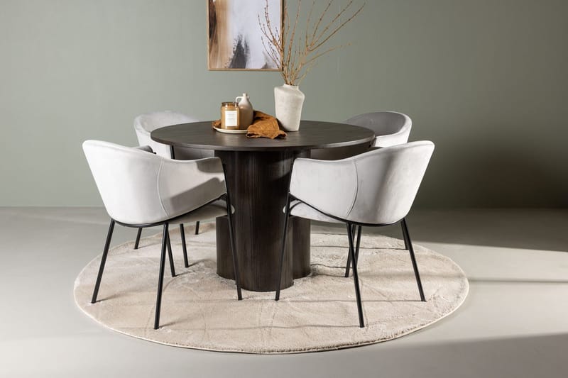 Olivero rundt spisebord 110 cm med 4 Evelina armstoler