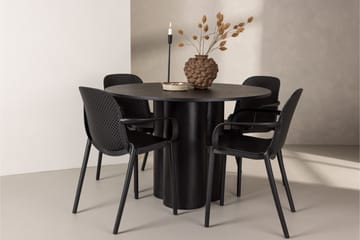 Olivia Matgruppe 110 cm Rund med 4 Baltimore Stoler - Sort - Møbler - Bord - Spisegrupper
