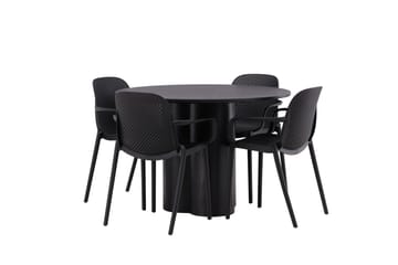 Olivia Matgruppe 110 cm Rund med 4 Baltimore Stoler - Sort - Møbler - Bord - Spisegrupper