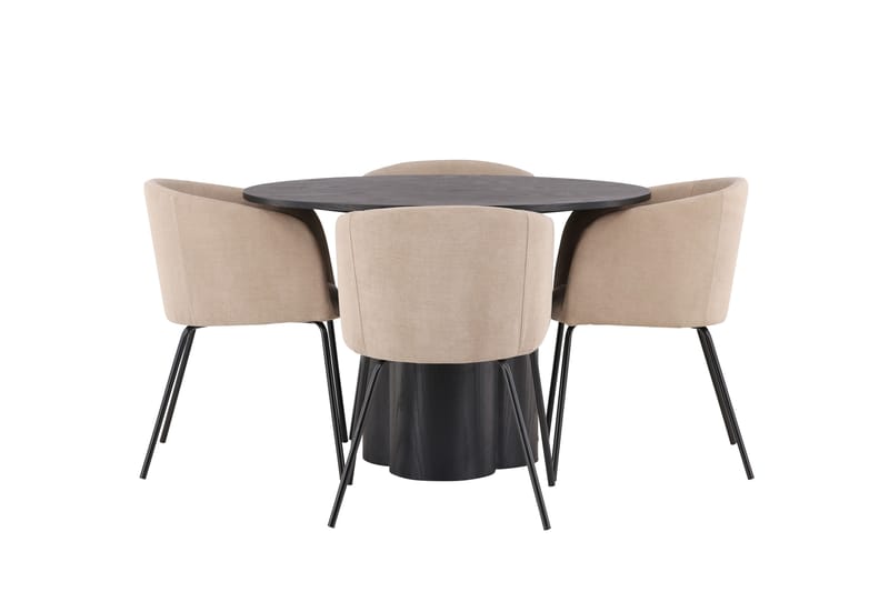 Olivia Matgruppe 110 cm Rund med 4 Berit Stoler - Beige - Møbler - Bord - Spisegrupper