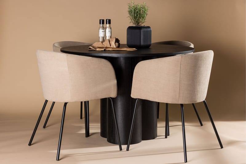 Olivia Matgruppe 110 cm Rund med 4 Berit Stoler - Beige - Møbler - Bord - Spisegrupper
