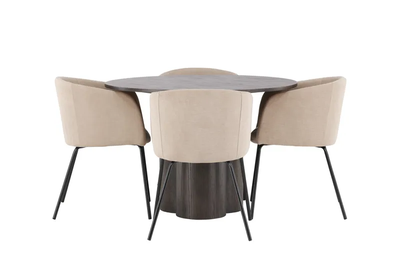 Olivia Matgruppe 110 cm Rund med 4 Berit Stoler - Beige - Møbler - Bord - Spisegrupper