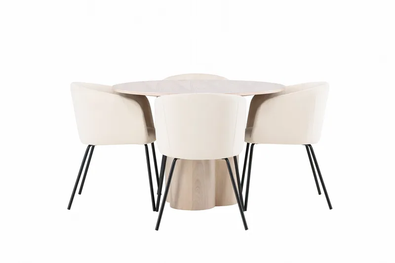 Olivia Matgruppe 110 cm Rund med 4 Berit Stoler - Whitewash - Møbler - Bord - Spisegrupper