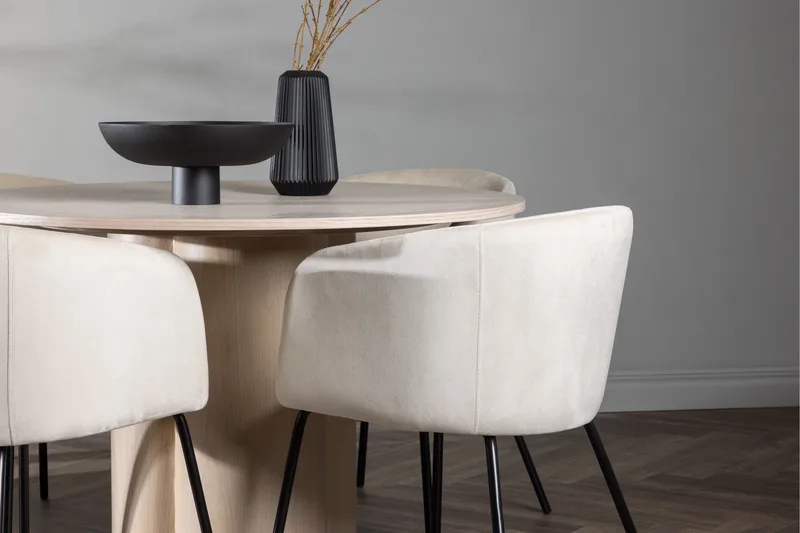 Olivia Matgruppe 110 cm Rund med 4 Berit Stoler - Whitewash - Møbler - Bord - Spisegrupper