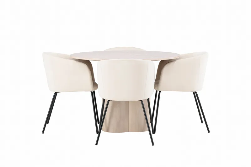Olivia Matgruppe 110 cm Rund med 4 Berit Stoler - Whitewash - Møbler - Bord - Spisegrupper