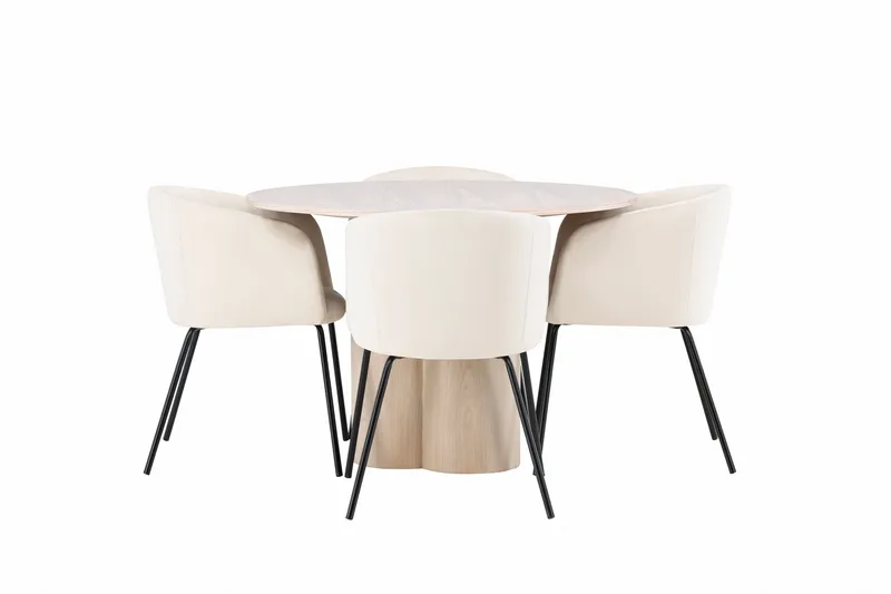Olivia Matgruppe 110 cm Rund med 4 Berit Stoler - Whitewash - Møbler - Bord - Spisegrupper