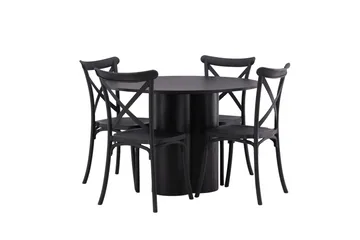 Olivia Matgruppe 110 cm Rund med 4 Crosett Stoler - Sort - Møbler - Bord - Spisegrupper