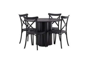 Olivia Matgruppe 110 cm Rund med 4 Crosett Stoler - Sort - Møbler - Bord - Spisegrupper