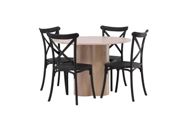 Olivia Matgruppe 110 cm Rund med 4 Crosett Stoler - Whitewash - Møbler - Bord - Spisegrupper